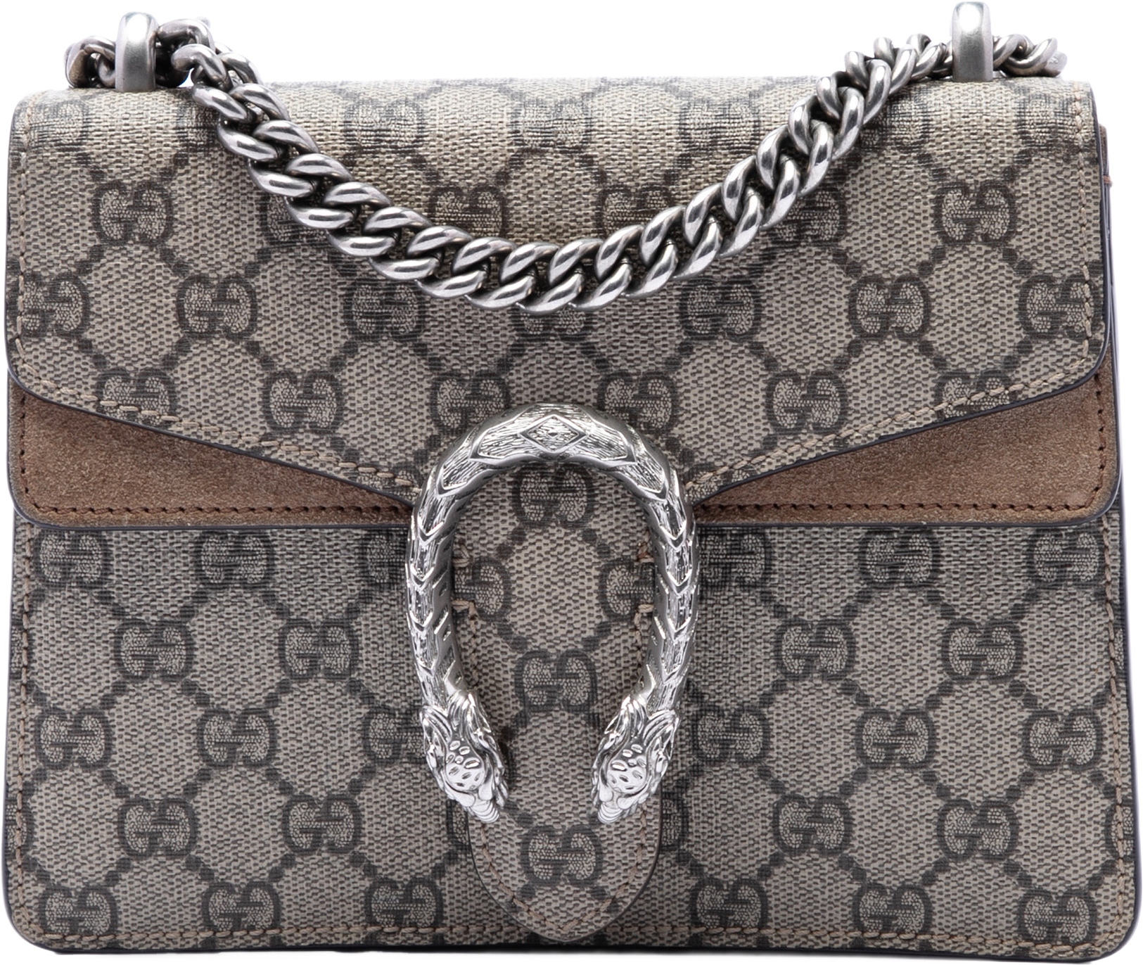 Gucci Small Gg Supreme Dionysus Crossbody, från Luxclusif, i färgen brun.