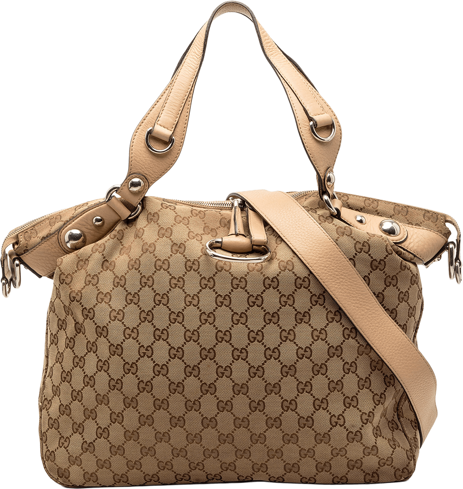 Gucci Large Gg Canvas Icon Bit Satchel, från Luxclusif, i färgen beige.