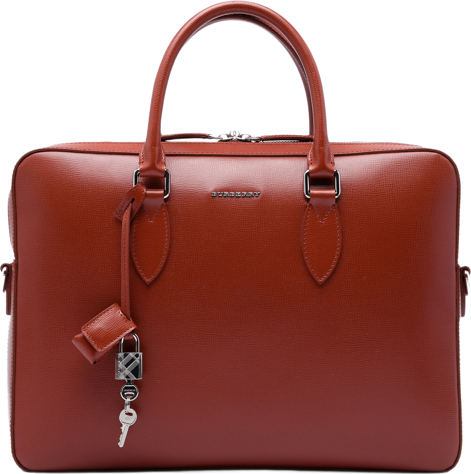 Burberry Leather Barrow Business Bag, från Luxclusif, i färgen brun.