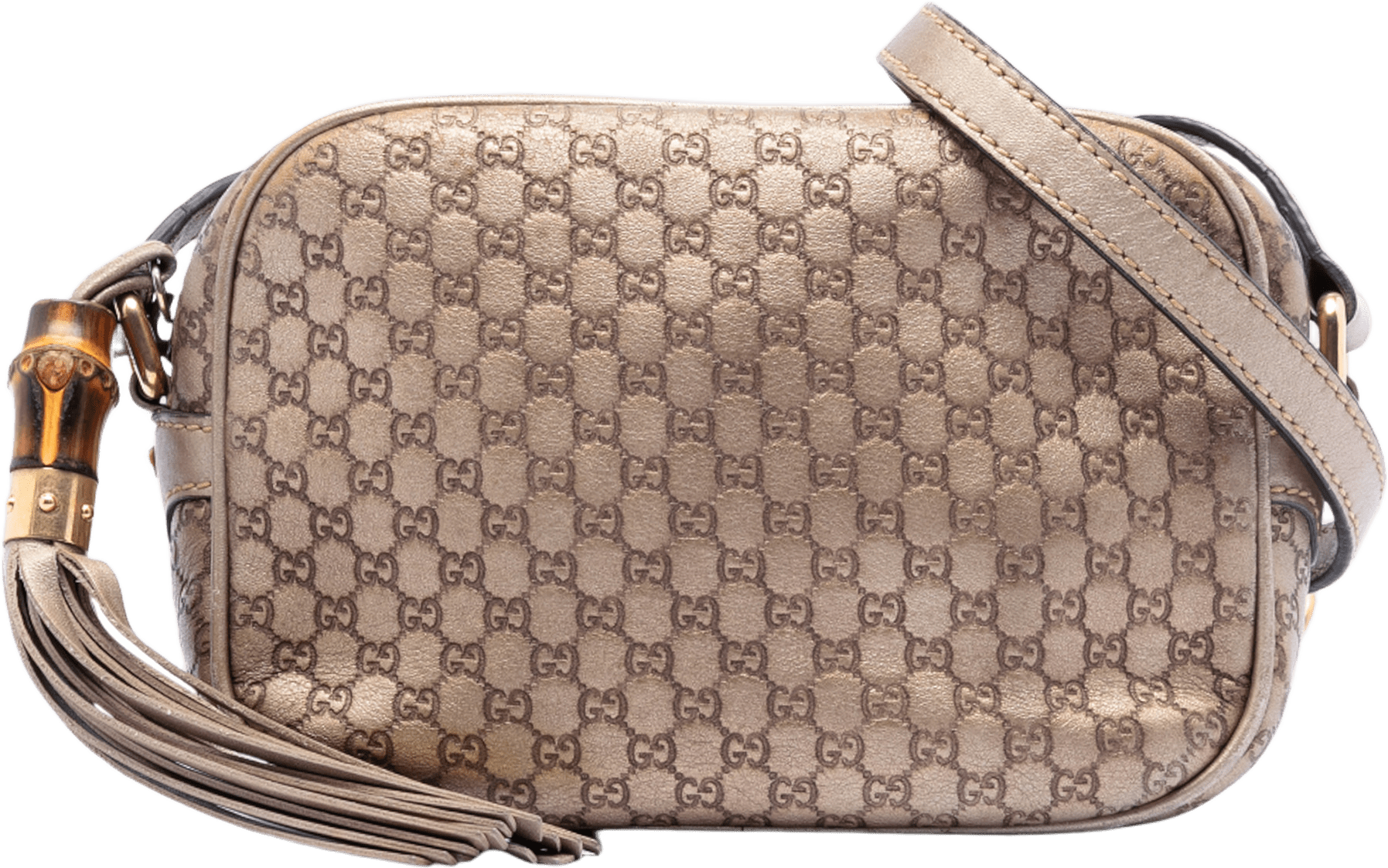 Gucci Metallic Microguccissima Sunshine Disco Camera Bag, från Luxclusif, i färgen gold.