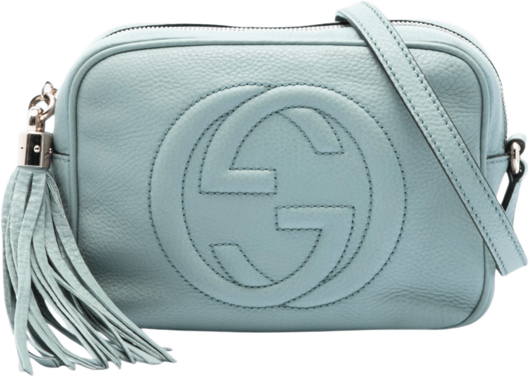 Gucci Leather Soho Disco Crossbody, från Luxclusif, i färgen light blue.