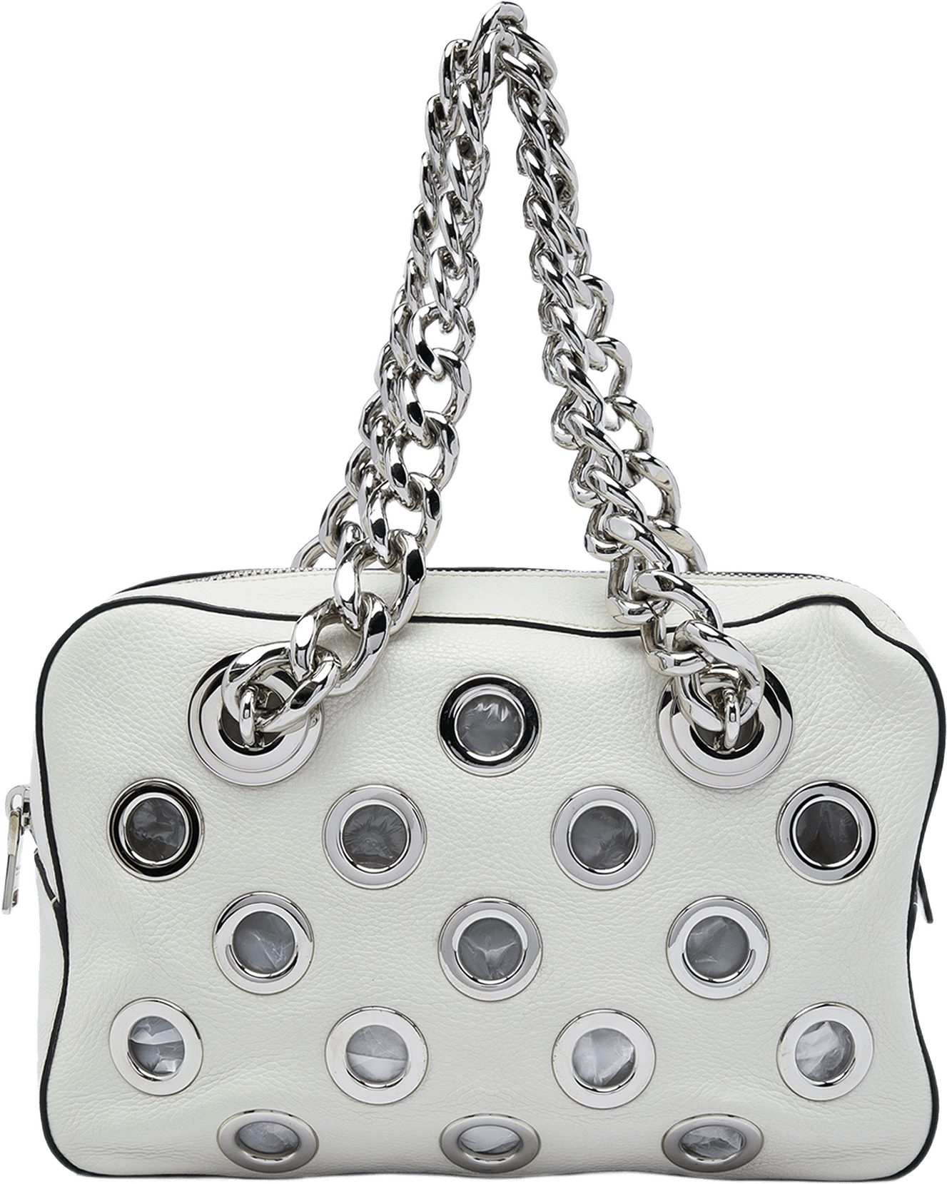 Prada Vitello Daino Grommet Chain Shoulder Bag, från Luxclusif, i färgen vit.