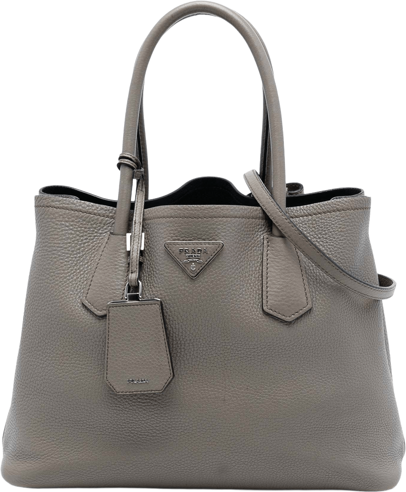 Prada Medium Vitello Daino Cuir Double Handle Satchel, från Luxclusif, i färgen gray.