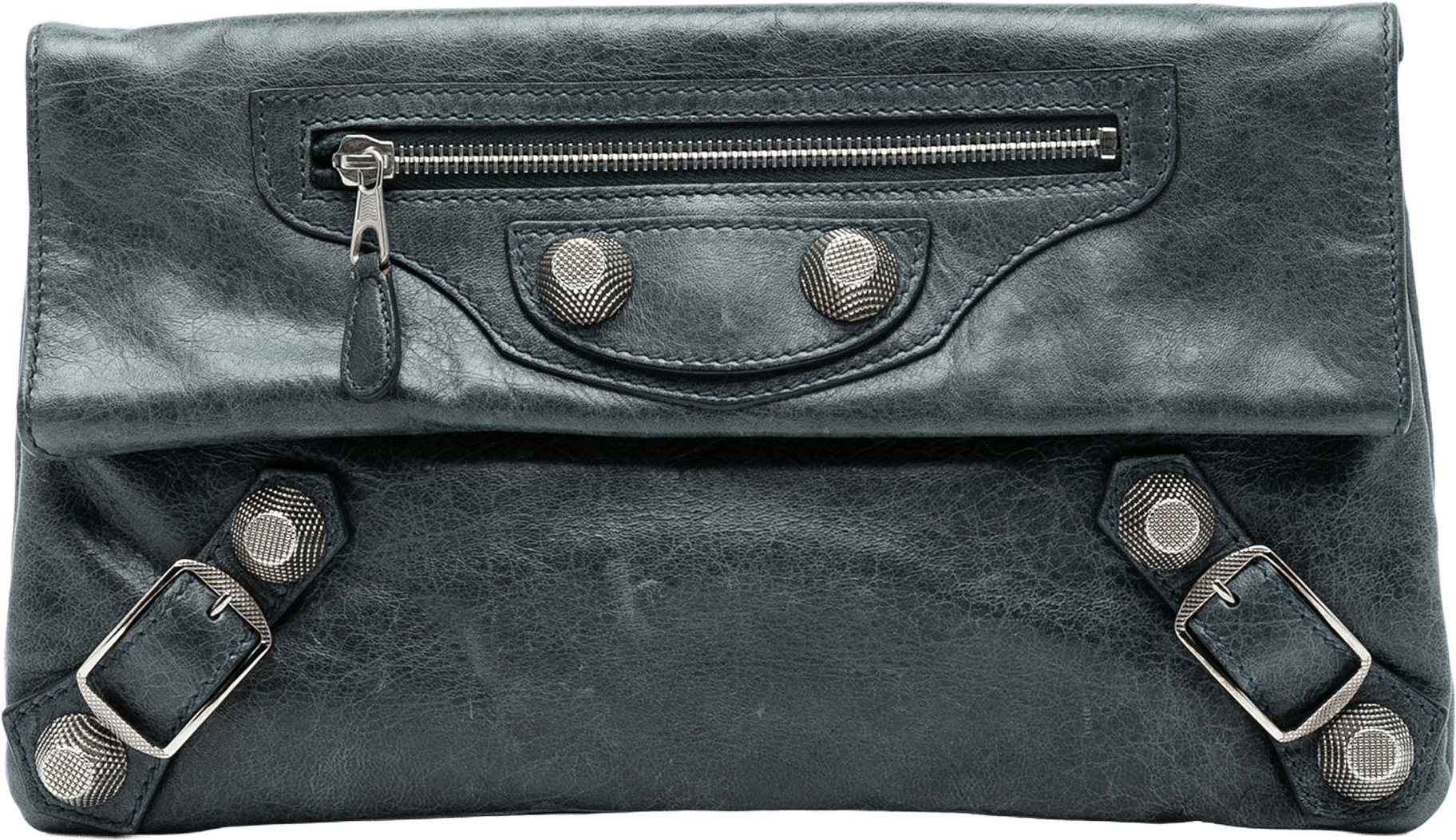 Balenciaga Lambskin Motocross Giant 21 Envelope Clutch, från Luxclusif, i färgen dark green.