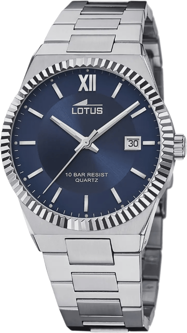 Lotus Herrklocka - Metallband, Datum, Stål/blå, 40 Mm, från Lotus, i färgen silver.