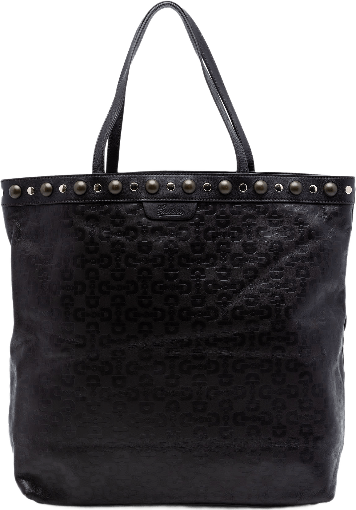 Gucci Embossed Studded Leather Horsebit Tote, från Luxclusif, i färgen black.
