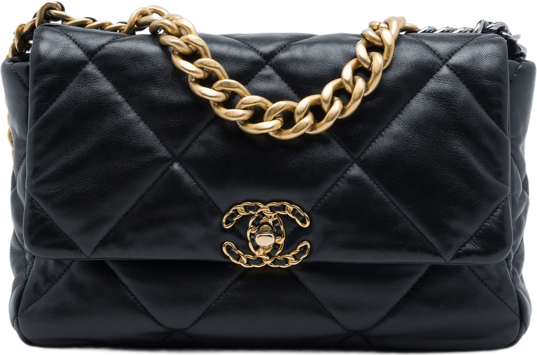 Chanel Large Lambskin 19 Flap, från Luxclusif, i färgen svart.