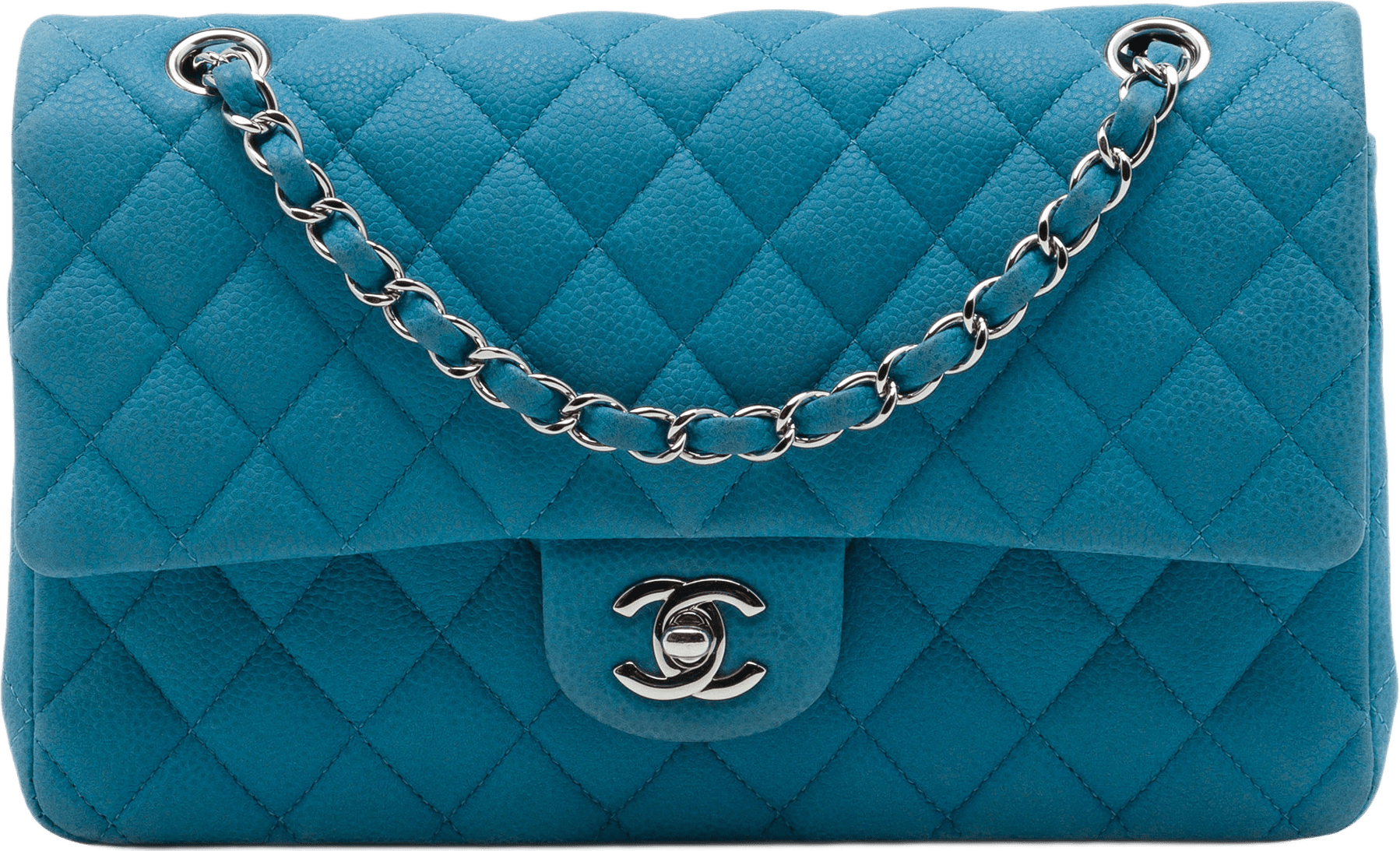Chanel Medium Classic Caviar Double Flap, från Luxclusif, i färgen blå.