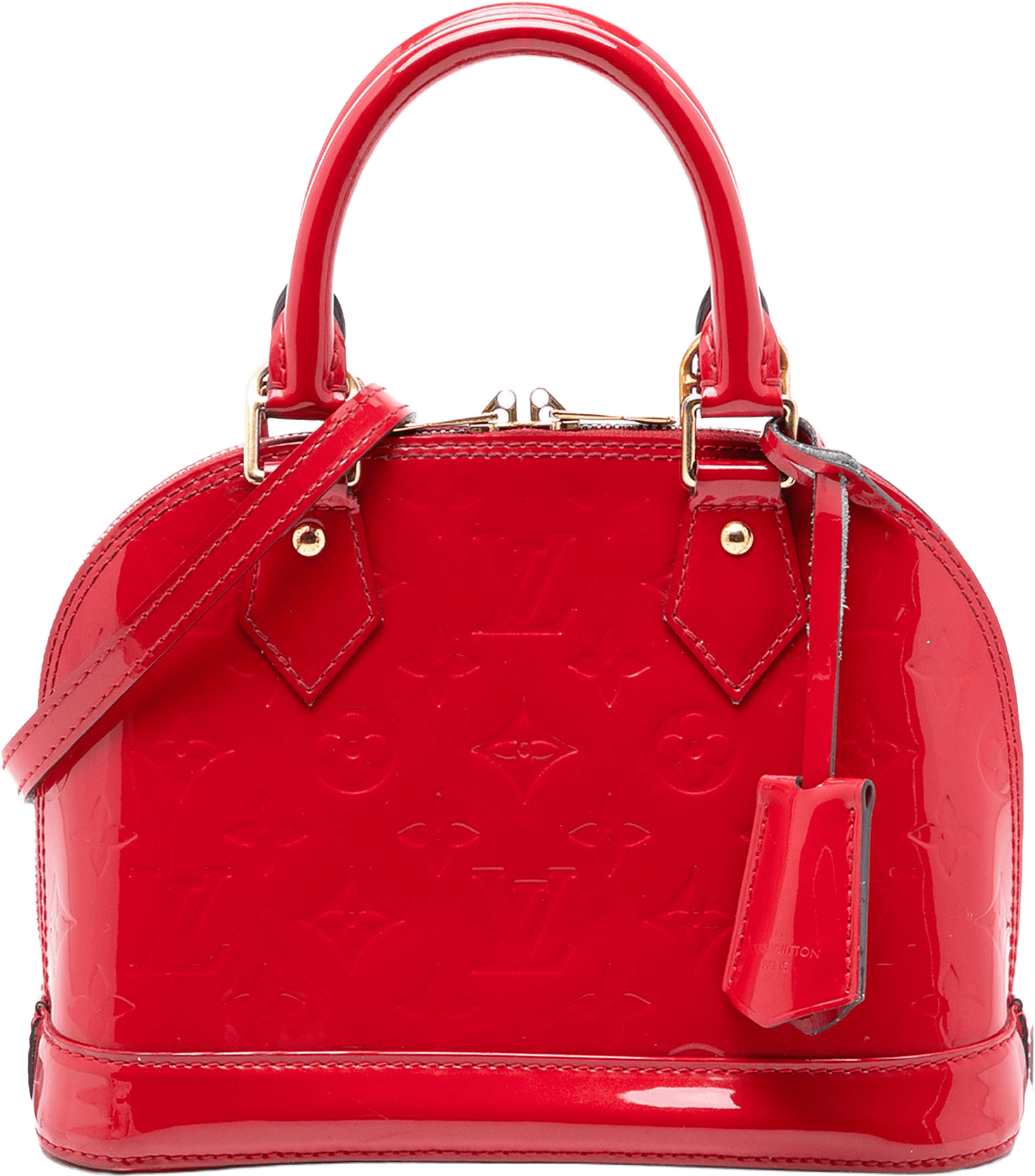 Louis Vuitton Monogram Vernis Alma Bb, från Luxclusif, i färgen red.