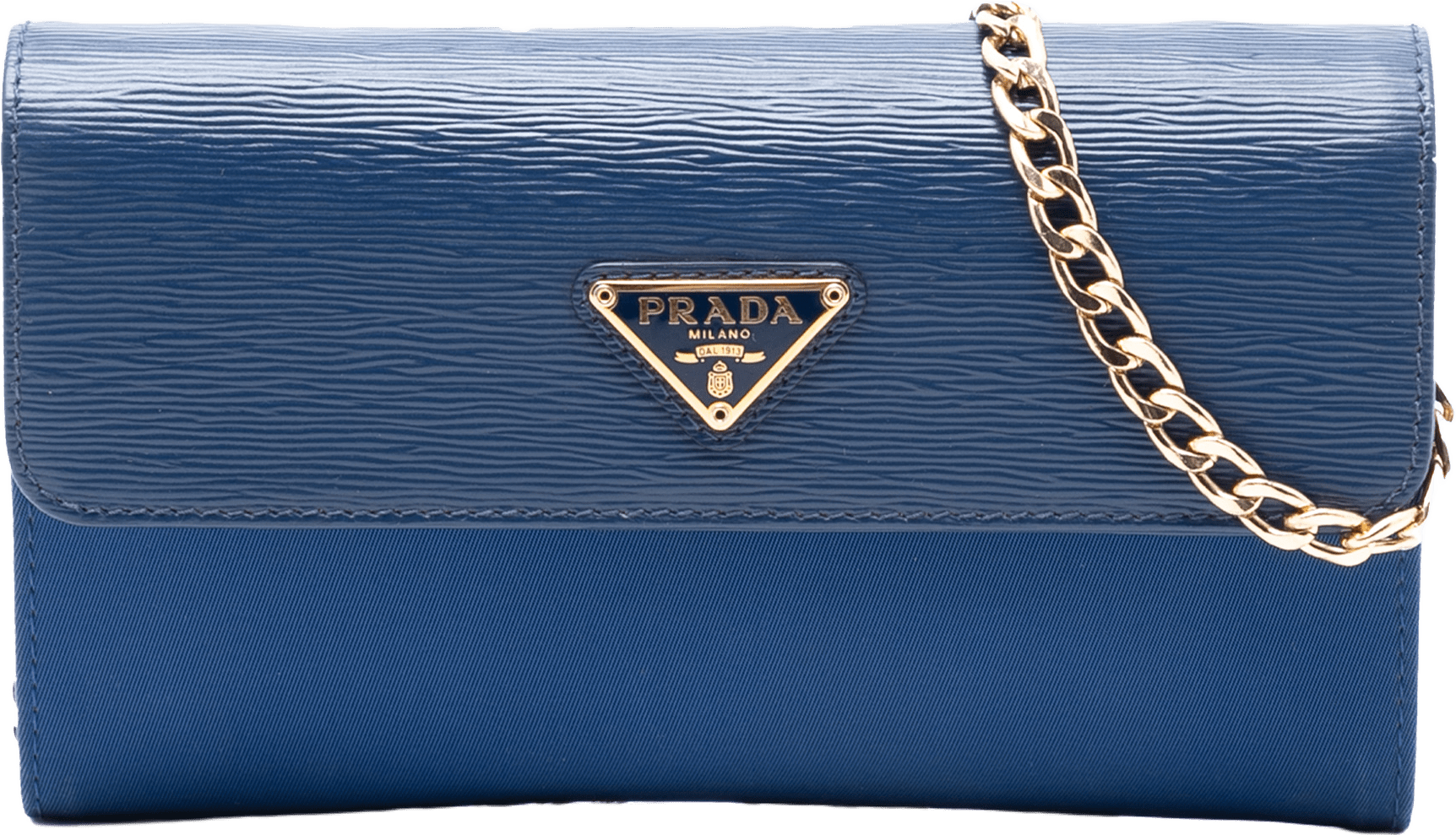 Prada Vitello Move And Tessuto Wallet On Chain, från Luxclusif, i färgen blue.