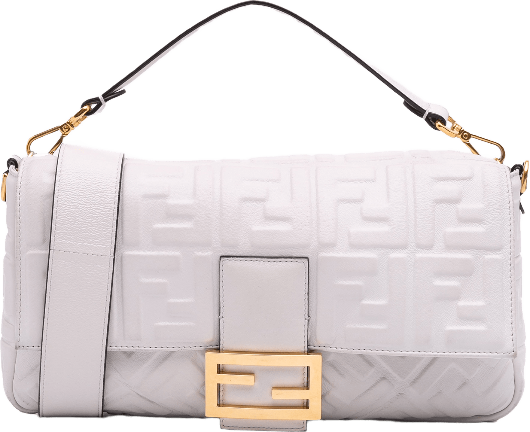 Fendi Large Zucca Embossed Leather Baguette Satchel, från Luxclusif, i färgen white.
