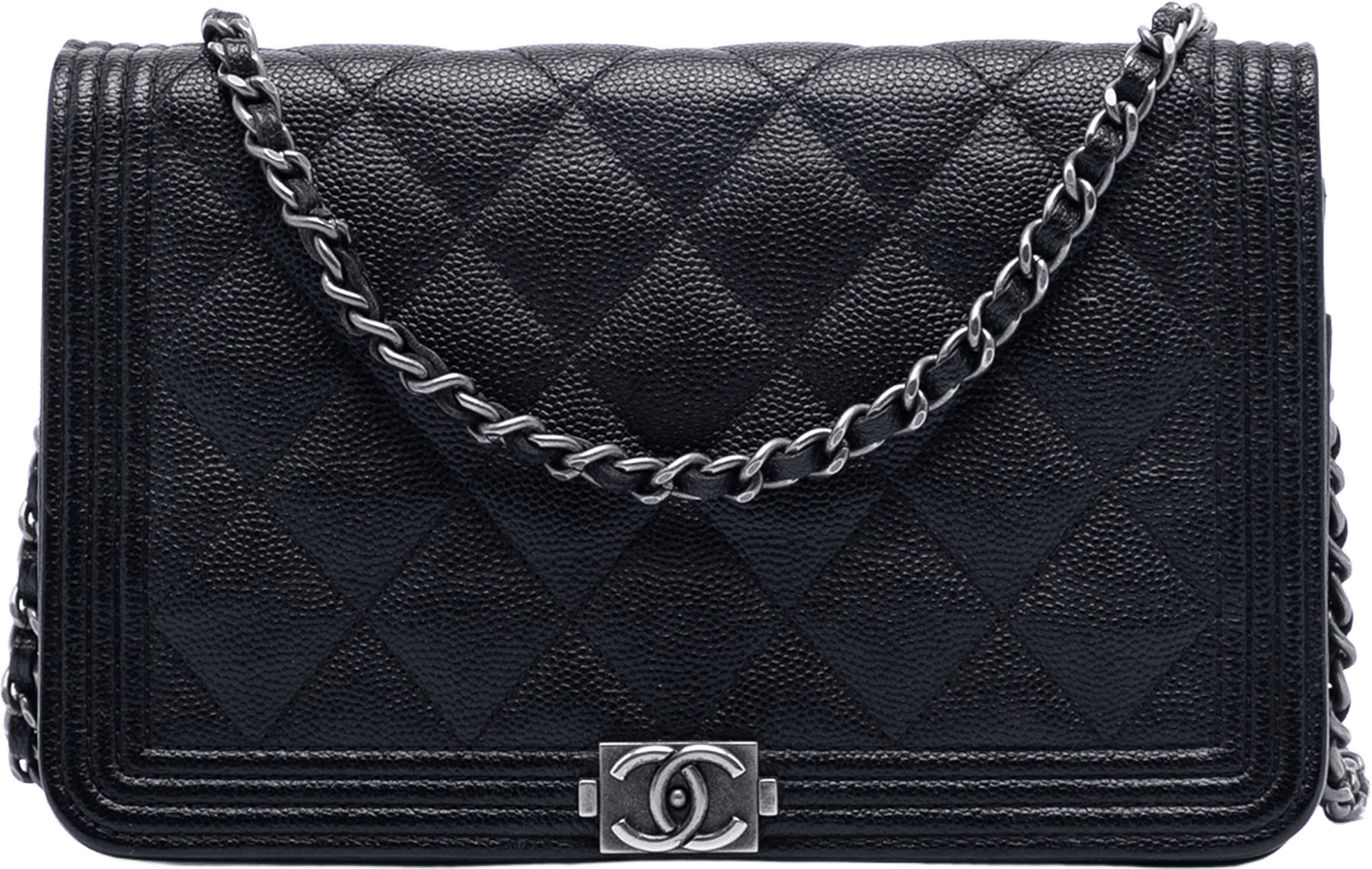 Chanel Quilted Caviar Boy Wallet On Chain, från Luxclusif, i färgen black.