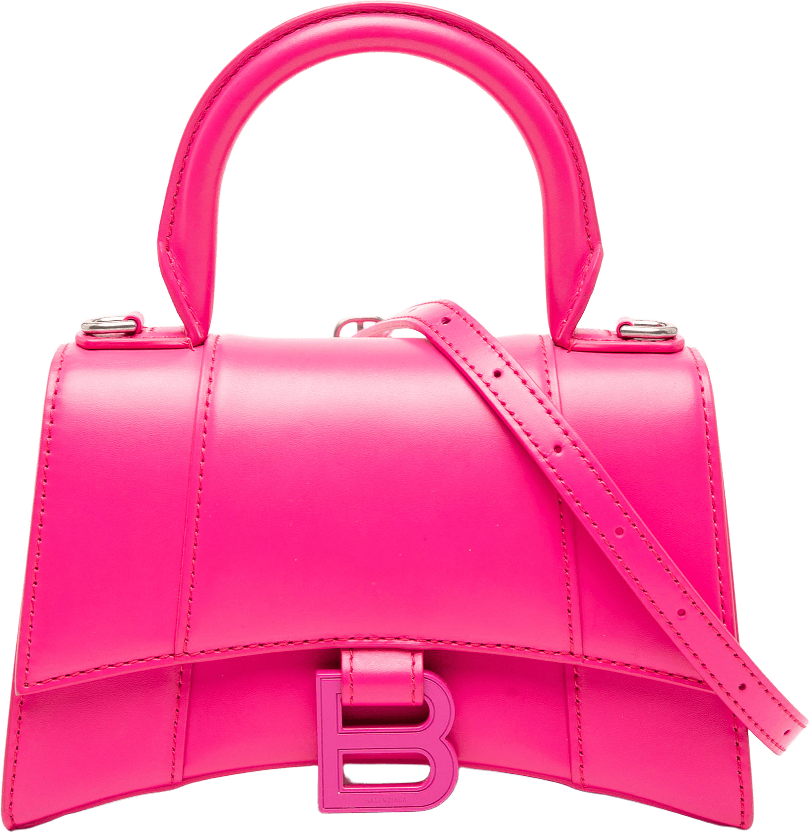 Balenciaga Xs Calfskin Hourglass Top Handle Bag, från Luxclusif, i färgen dark pink.