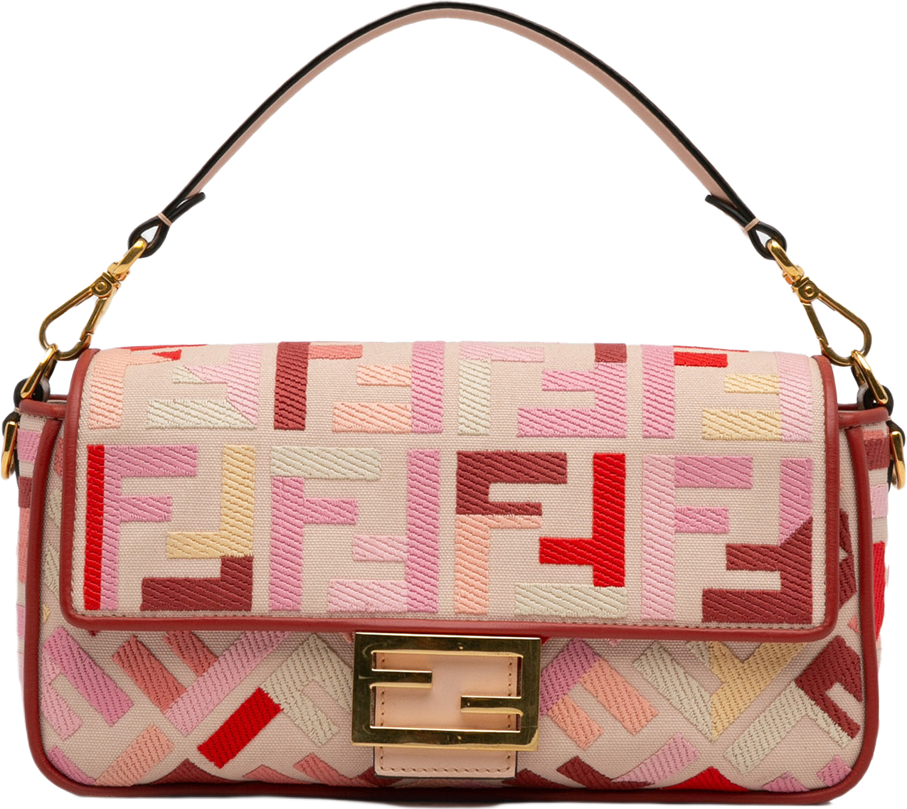 Fendi Zucca Embroidered Baguette Satchel, från Luxclusif, i färgen pink.