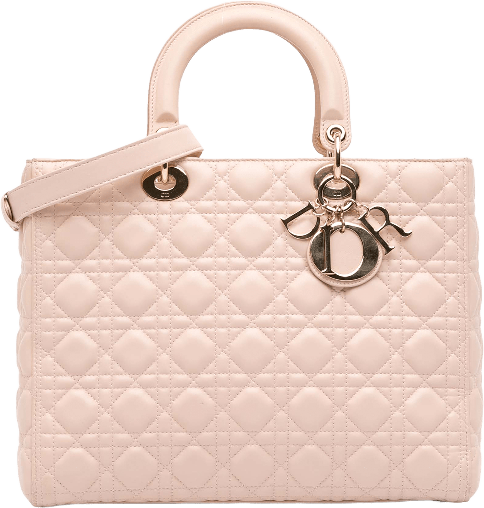 Dior Large Lambskin Cannage Lady Dior, från Luxclusif, i färgen light pink.