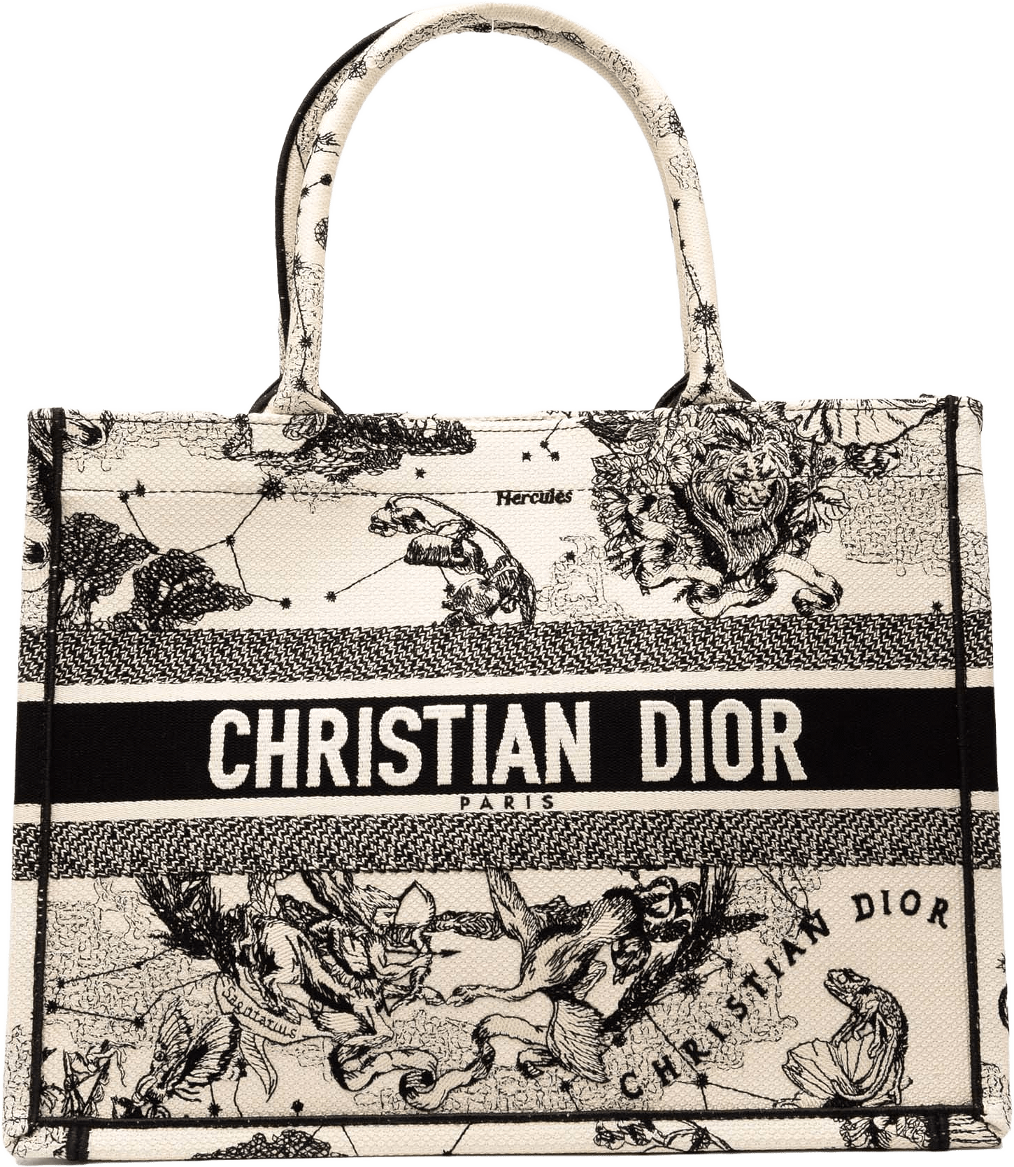 Dior Medium Canvas Embroidered Zodiac Toile De Jouy Book Tote, från Luxclusif, i färgen white.