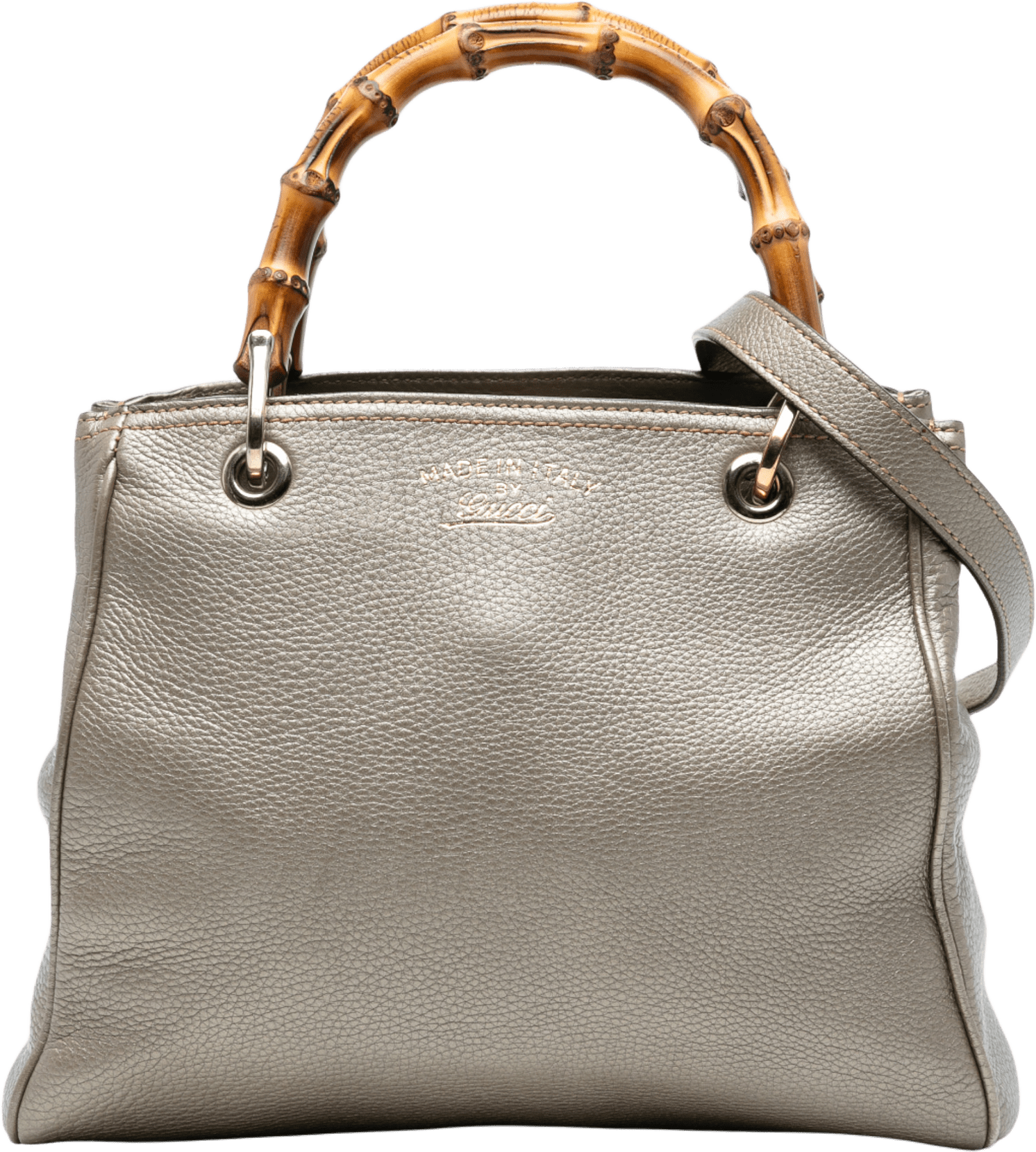 Gucci Small Calfskin Bamboo Shopper Satchel, från Luxclusif, i färgen gold.