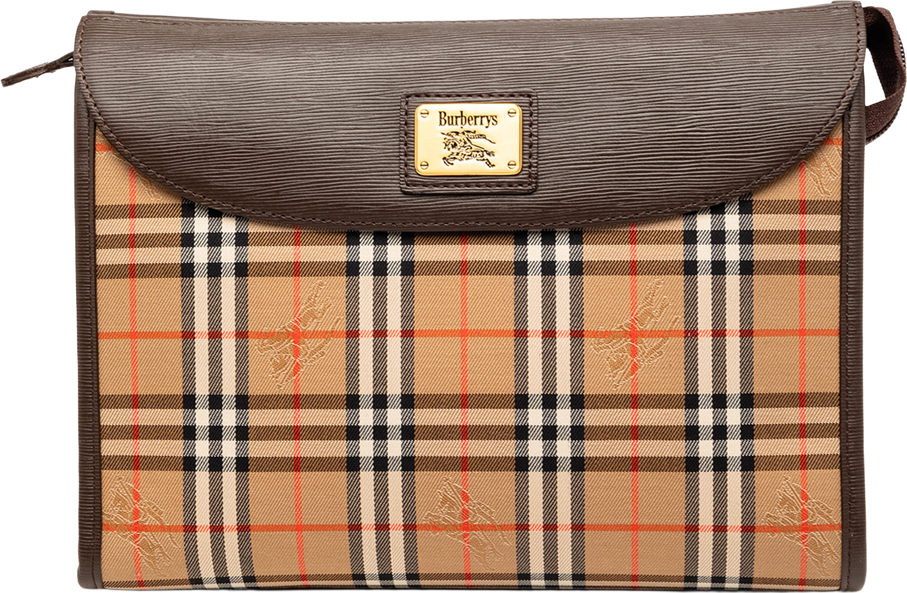 Burberry Haymarket Check Canvas Clutch, från Luxclusif, i färgen beige.