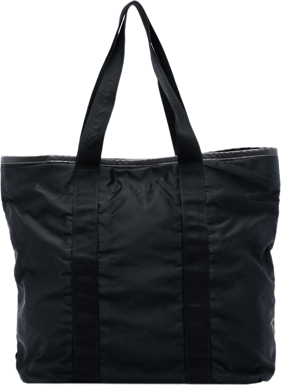 Prada Saffiano Trimmed Tessuto Tote, från Luxclusif, i färgen svart.