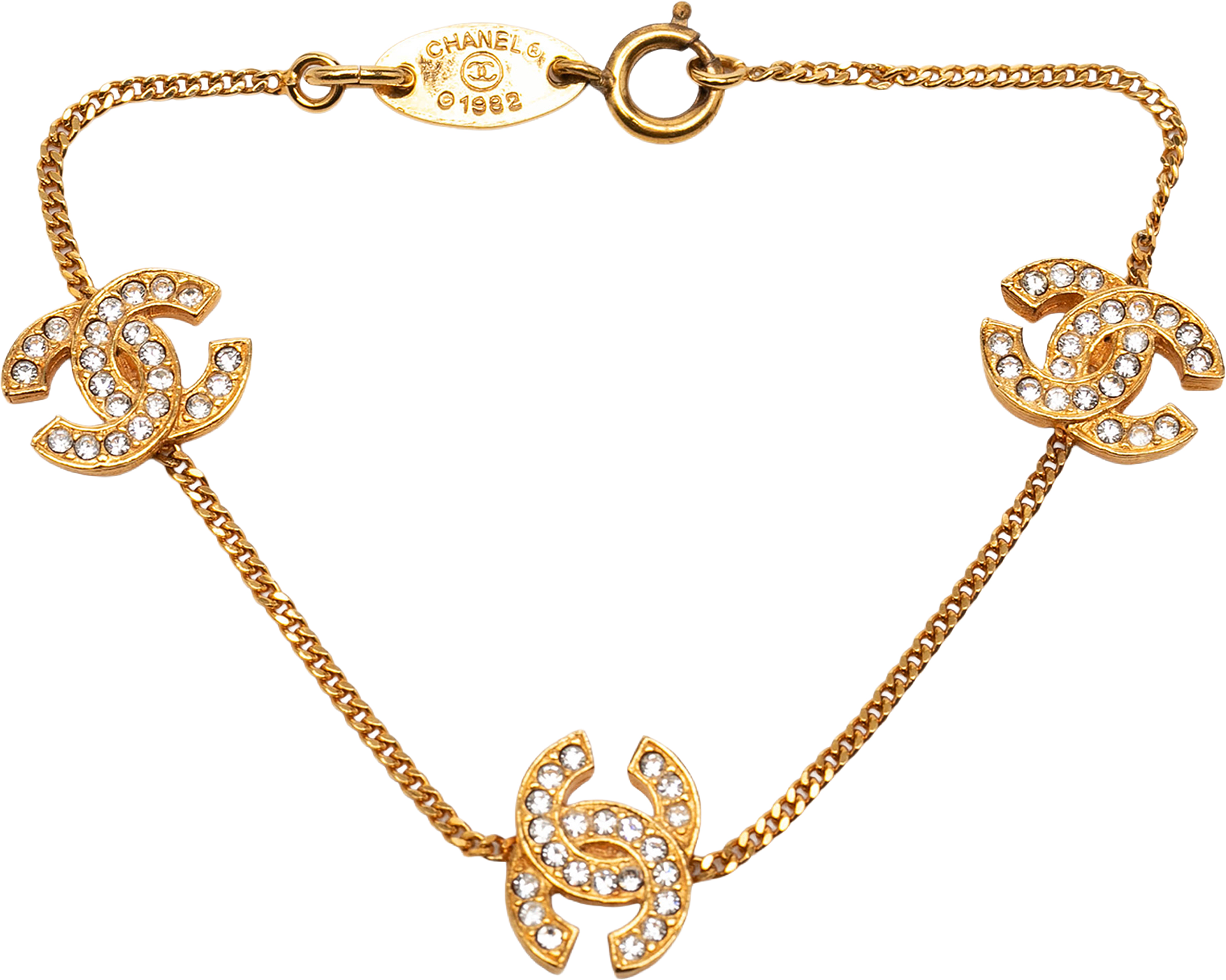 Chanel Triple Cc Gold Plated Strass Bracelet, från Luxclusif, i färgen guld.