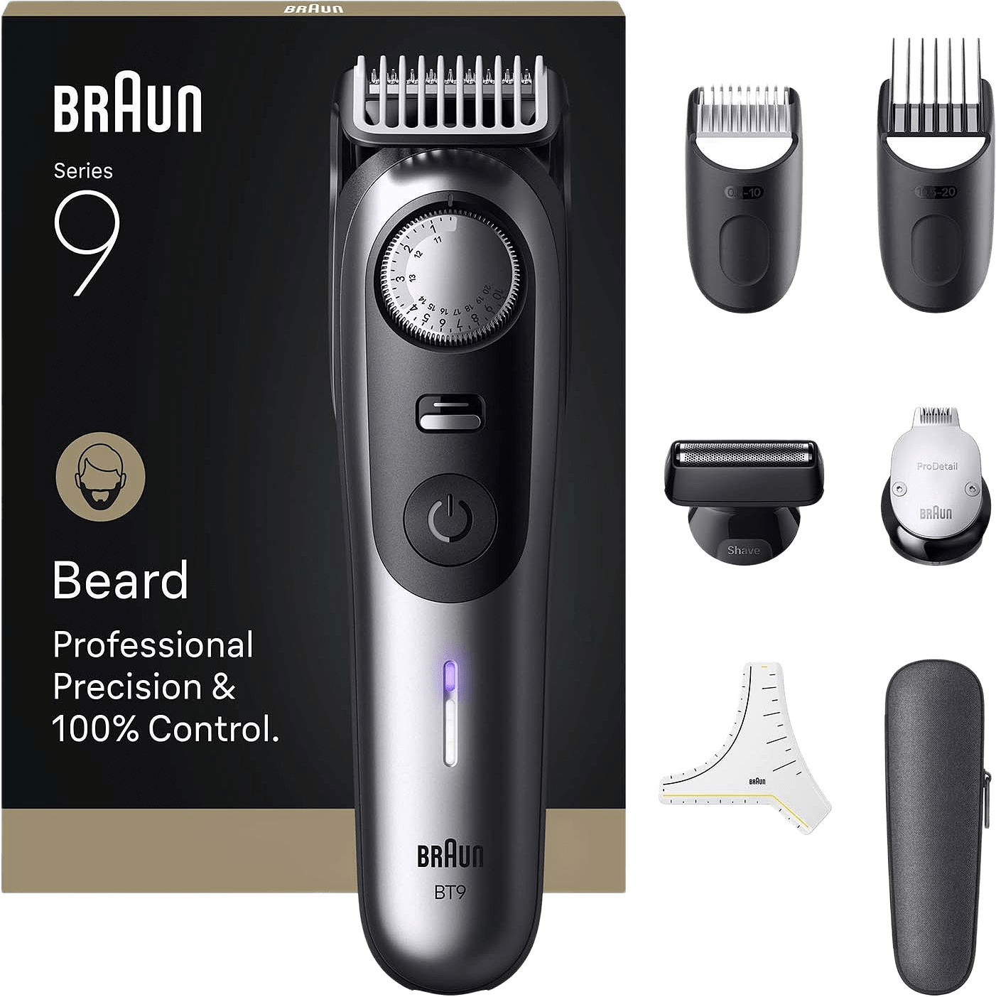 Skäggtrimmer Bt 9520 Satin Chrome, från Braun, i färgen svart.