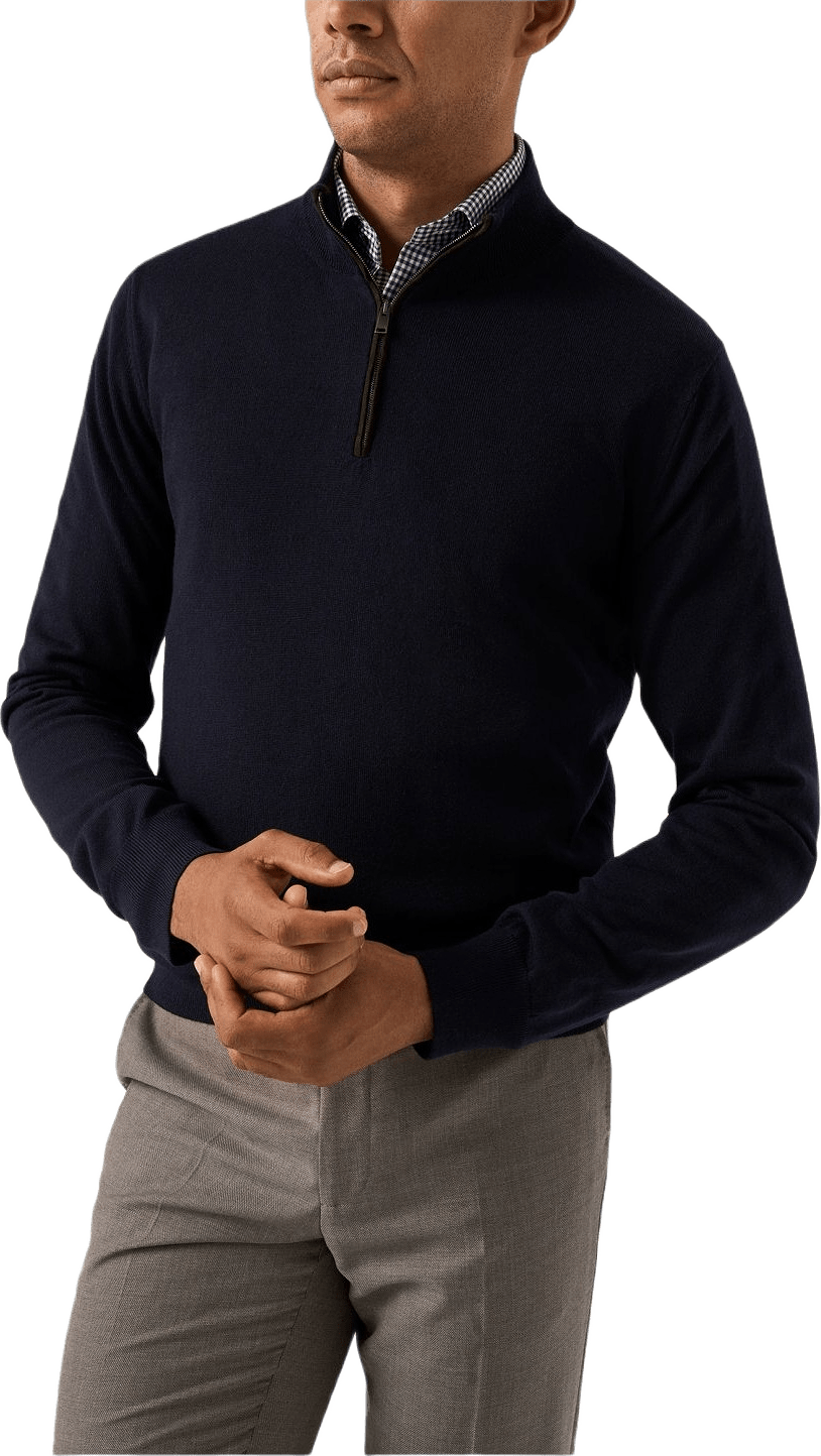 Finstickad Polotröja Med Quarter Zip, från Eton, i färgen navy blue.