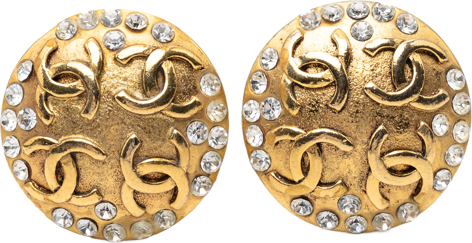 Chanel Cc Gold Plated Strass Round Clip On Earrings, från Luxclusif, i färgen guld.