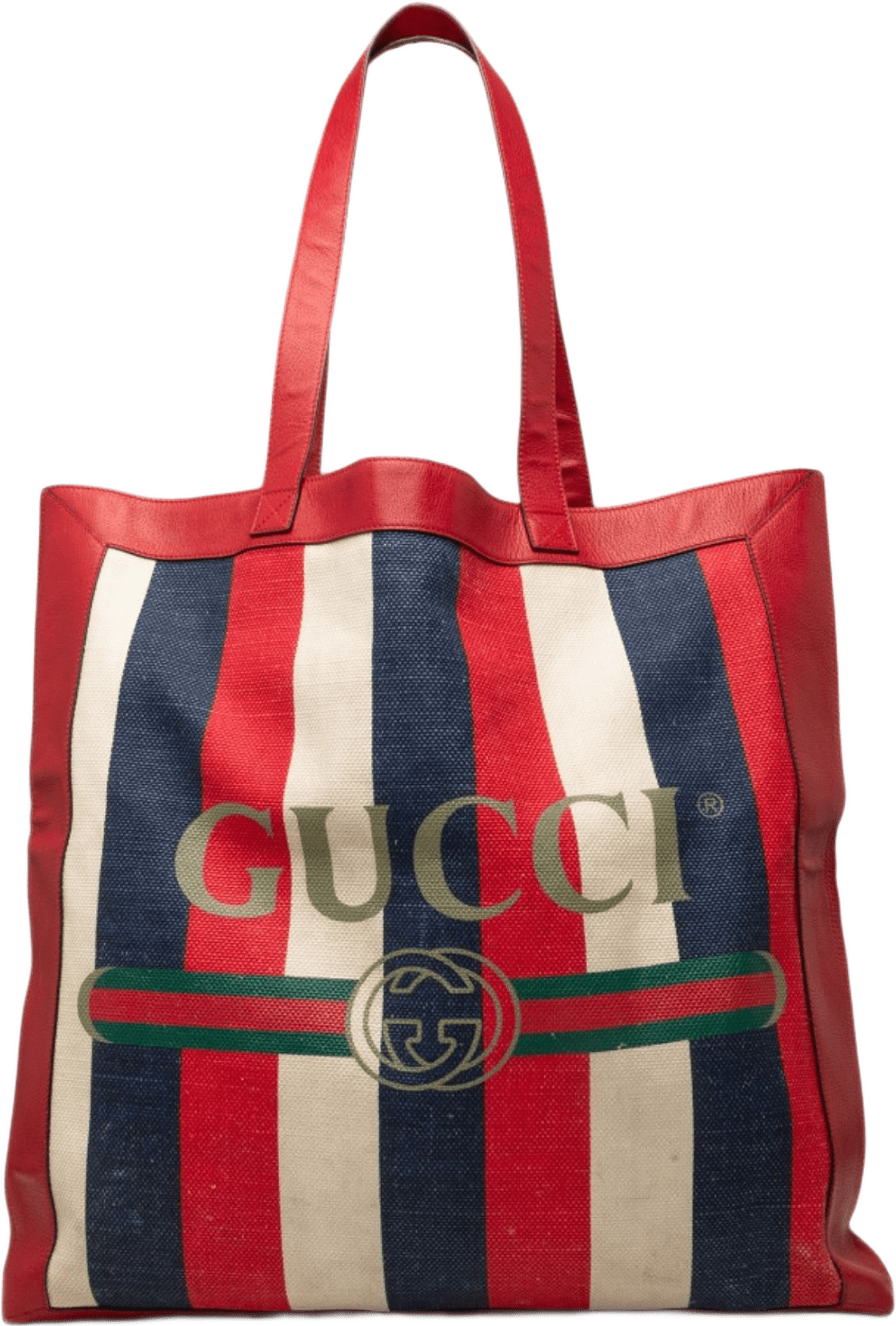 Gucci Canvas Baiadera Striped Tote, från Luxclusif, i färgen röd.