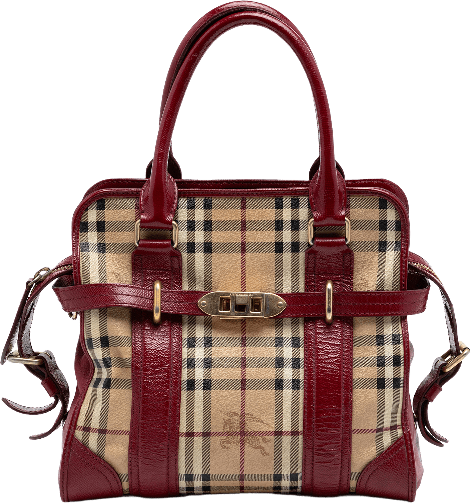 Burberry Haymarket Check Coated Canvas Minford Portrait Satchel, från Luxclusif, i färgen beige.