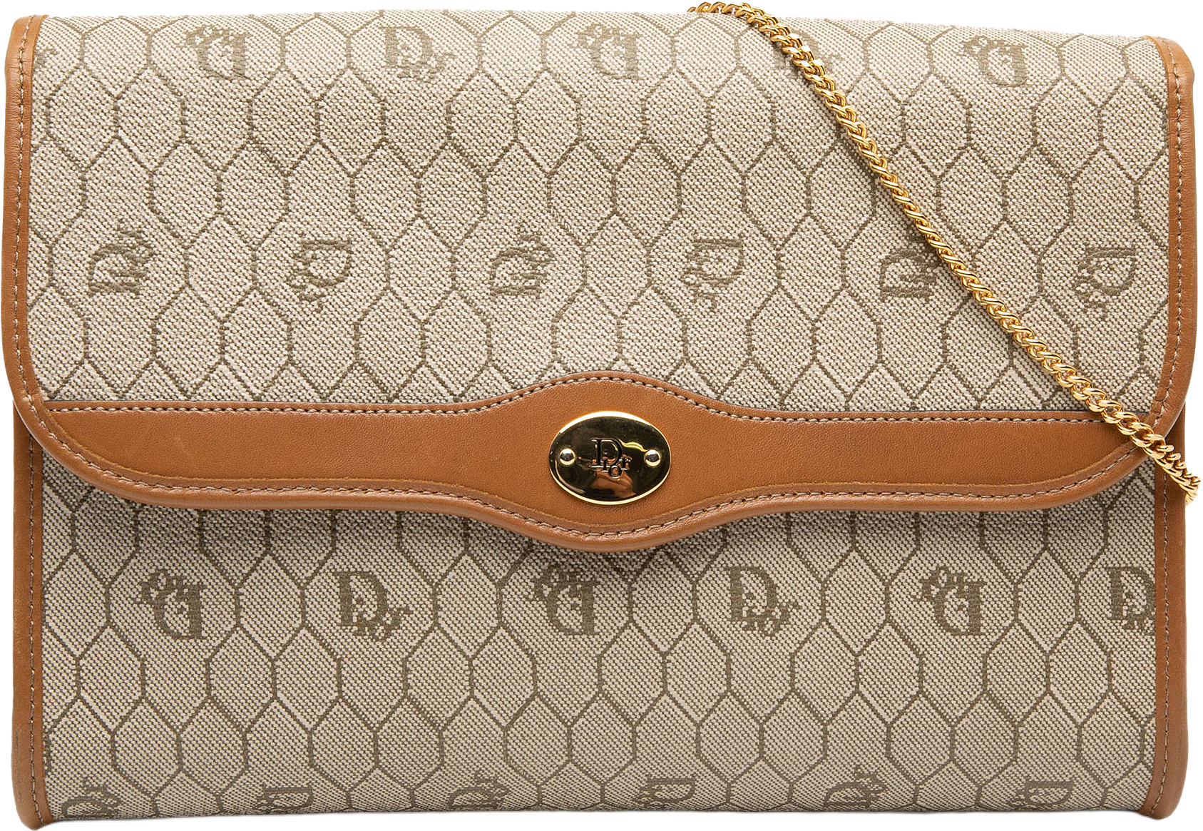 Dior Honeycomb Coated Canvas Chain Crossbody, från Luxclusif, i färgen beige.