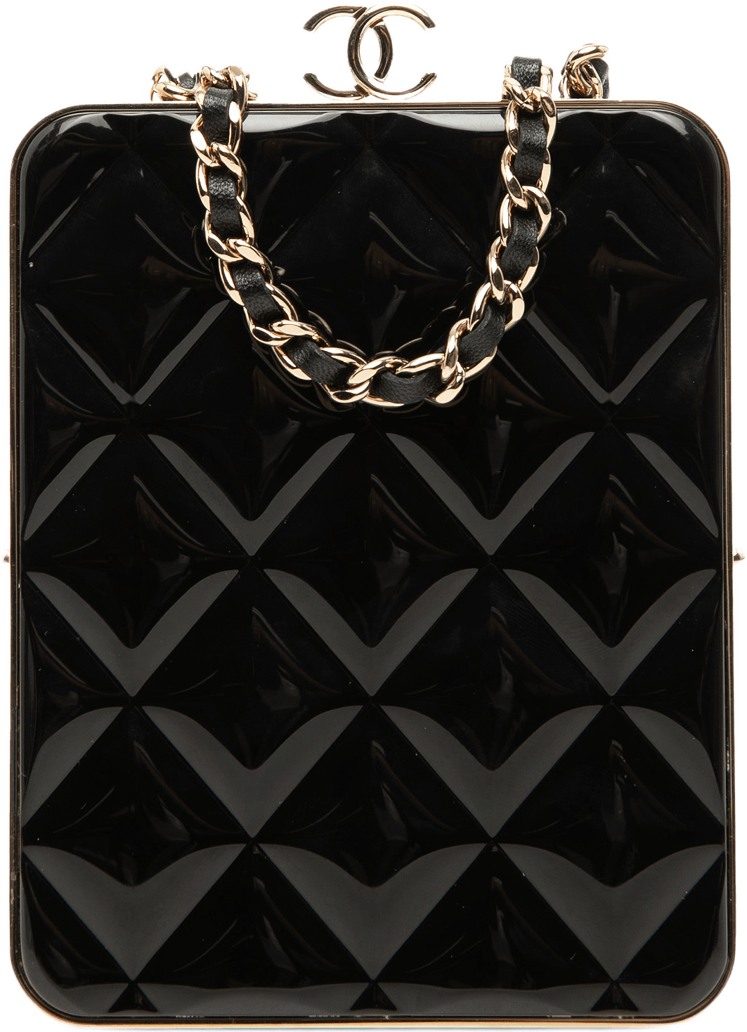 Chanel Cc Quilted Acrylic And Lambskin Evening Clutch With Chain, från Luxclusif, i färgen svart.