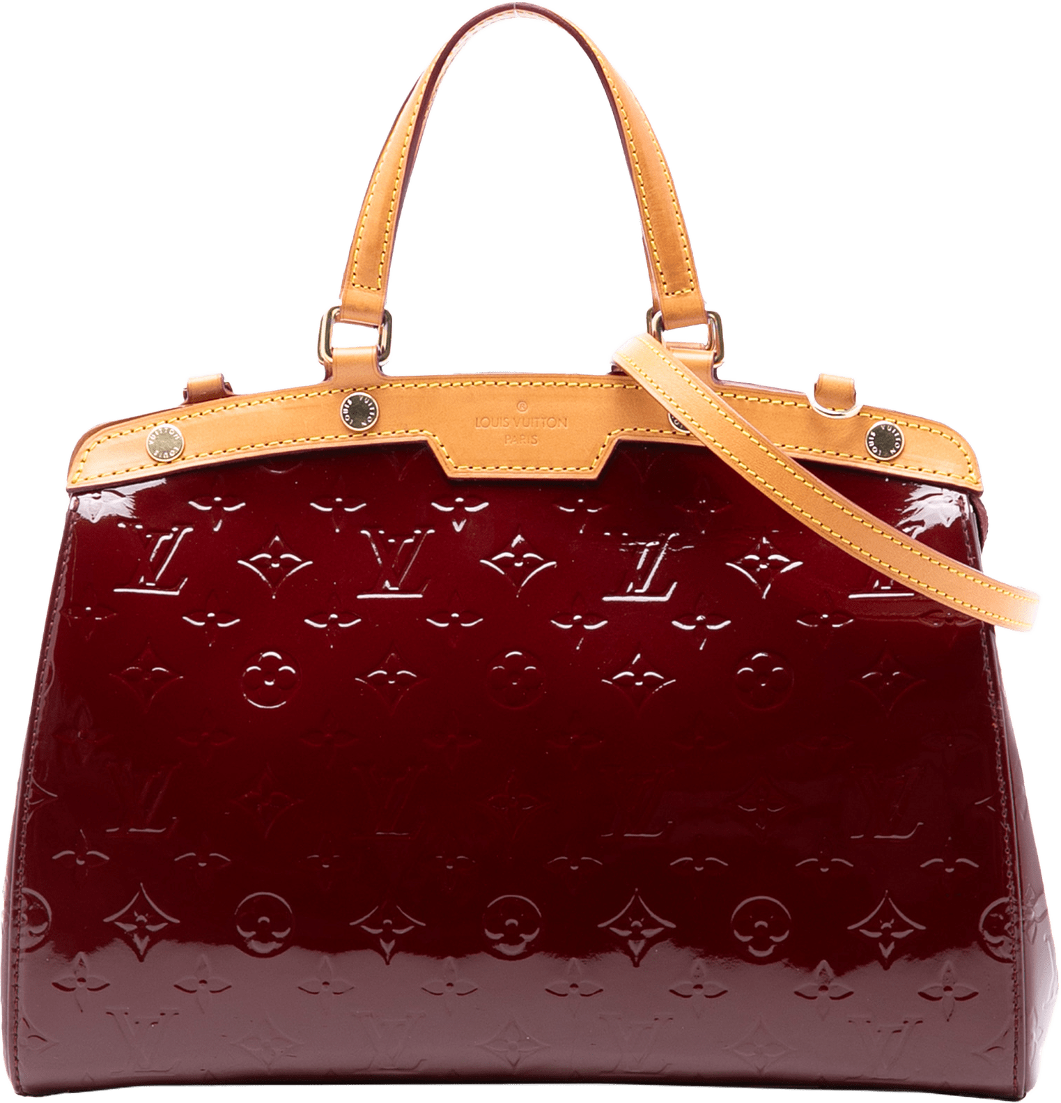 Louis Vuitton Monogram Vernis Brea Mm, från Luxclusif, i färgen bordeaux.
