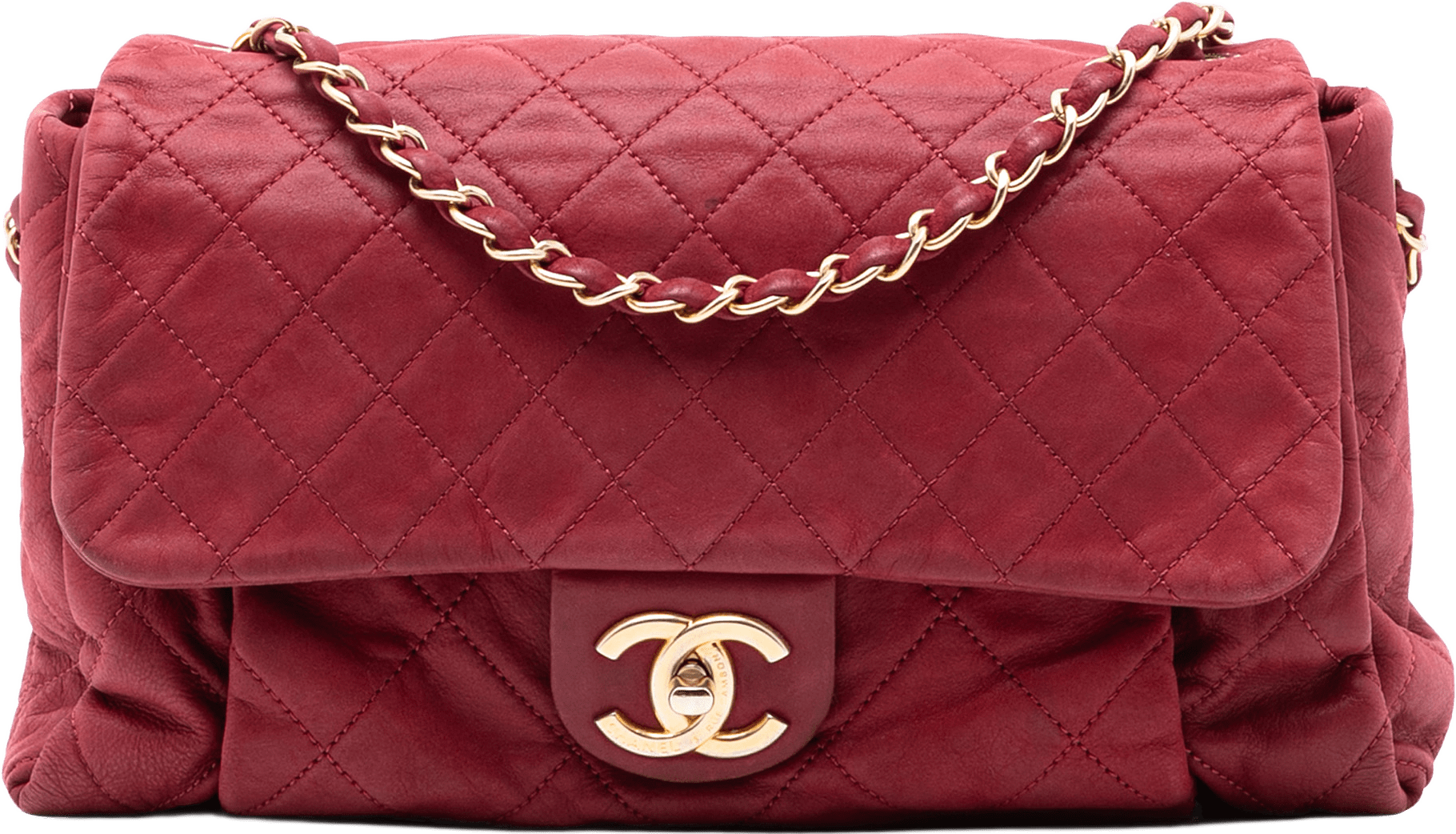 Chanel Large Aged Calfskin Chic Quilt Flap, från Luxclusif, i färgen red.