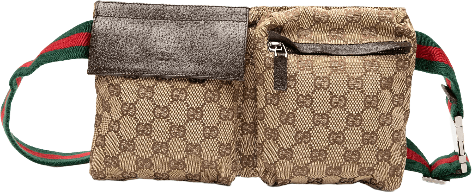 Gucci Gg Canvas Web Double Pocket Belt Bag, från Luxclusif, i färgen beige.
