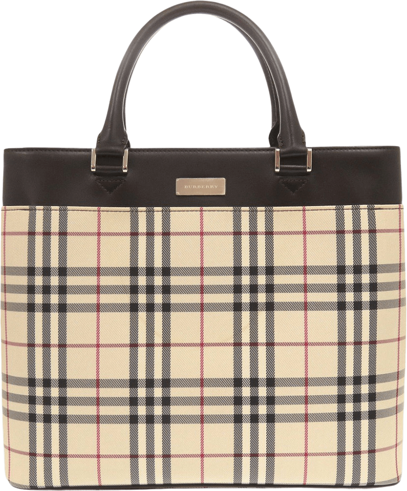 Burberry House Check Canvas Handbag, från Luxclusif, i färgen beige.
