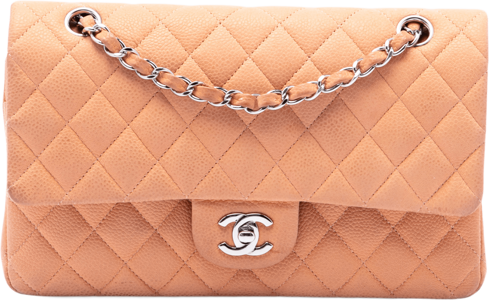Chanel Medium Classic Caviar Double Flap, från Luxclusif, i färgen orange.
