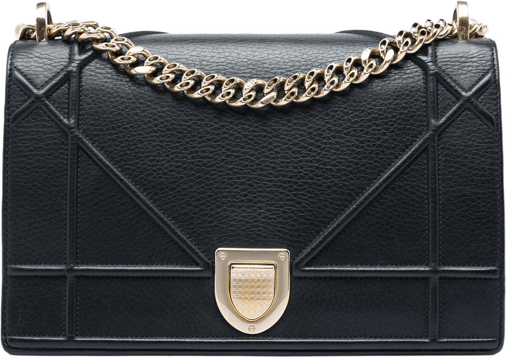 Dior Medium Grained Calfskin Diorama Flap, från Luxclusif, i färgen svart.