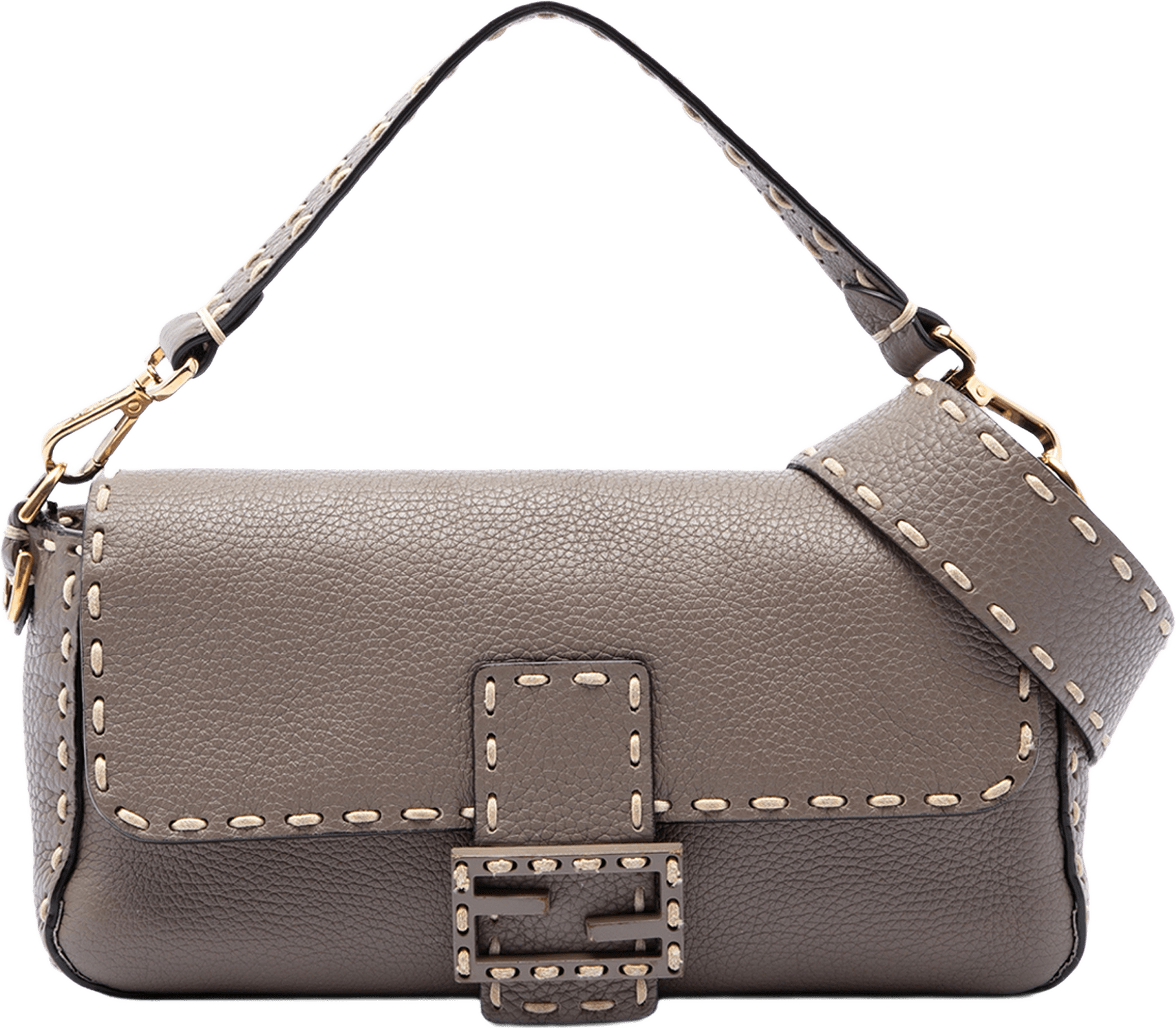 Fendi Medium Leather Selleria Baguette Satchel, från Luxclusif, i färgen brun.