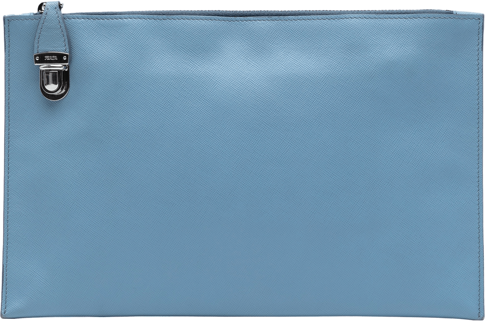 Prada Saffiano Lux Zip Clutch, från Luxclusif, i färgen light blue.