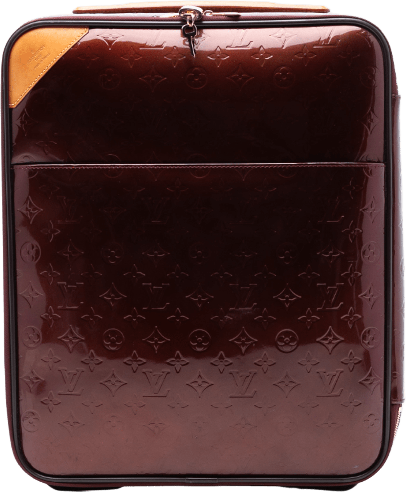 Louis Vuitton Monogram Vernis Pegase 45, från Luxclusif, i färgen bordeaux.