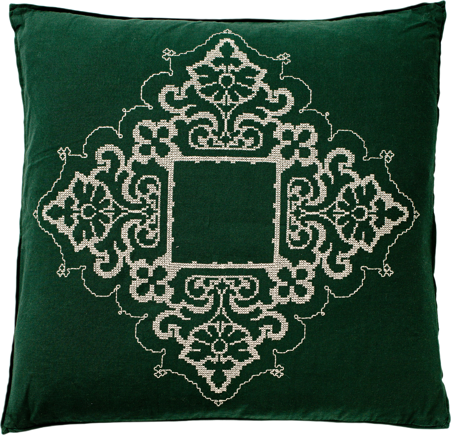 Hanna Kuddfodral, från Fridhem Interior, i färgen mörkgrön/offwhite.