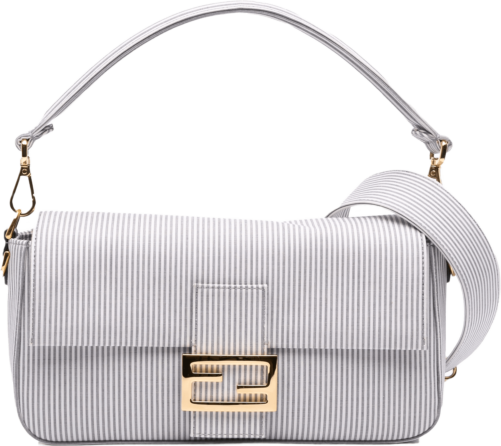 Fendi Medium Striped Canvas Baguette Satchel, från Luxclusif, i färgen white.