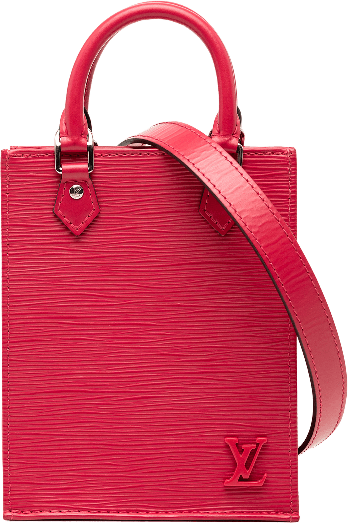 Louis Vuitton Epi Petit Sac Plat, från Luxclusif, i färgen hot pink.