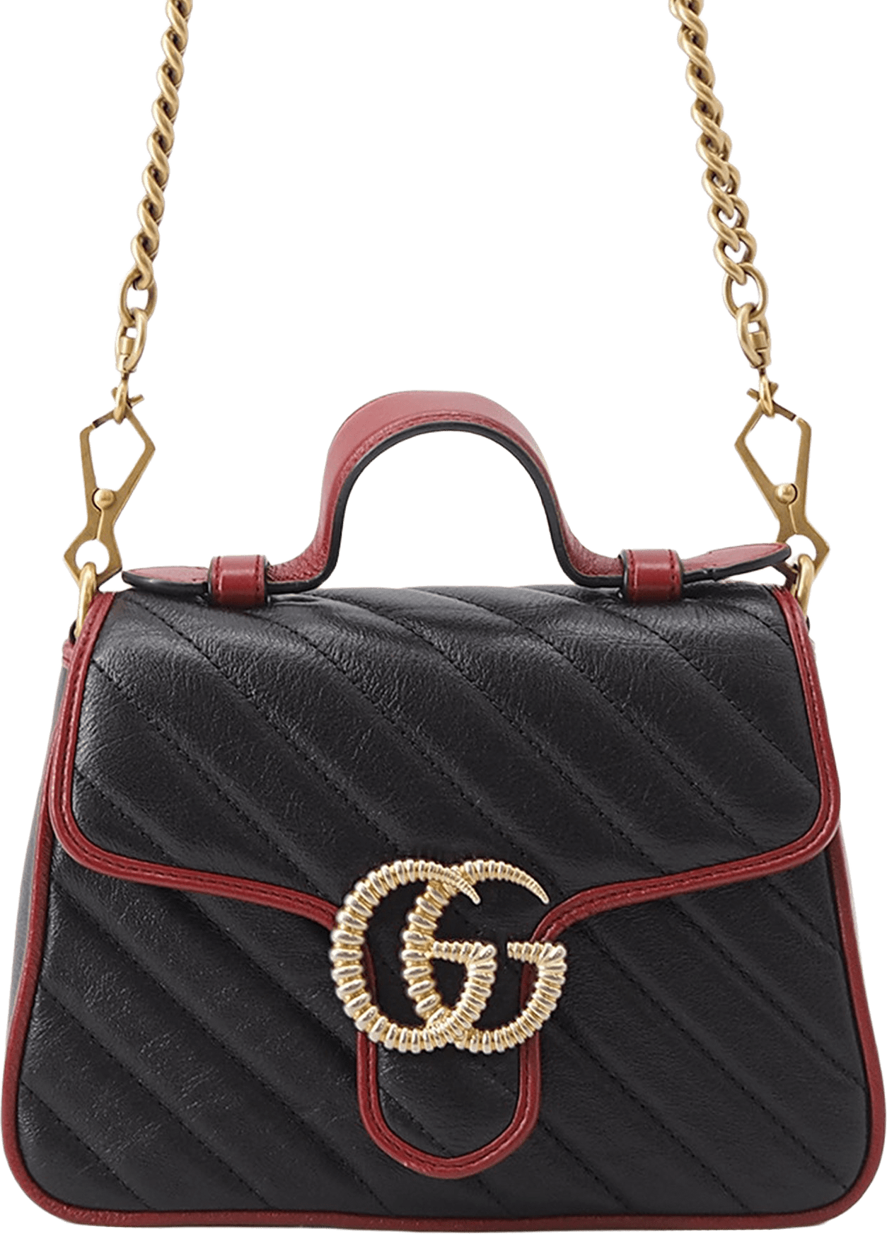 Gucci Mini Gg Marmont Matelasse Calfskin Torchon Top Handle Bag, från Luxclusif, i färgen black.