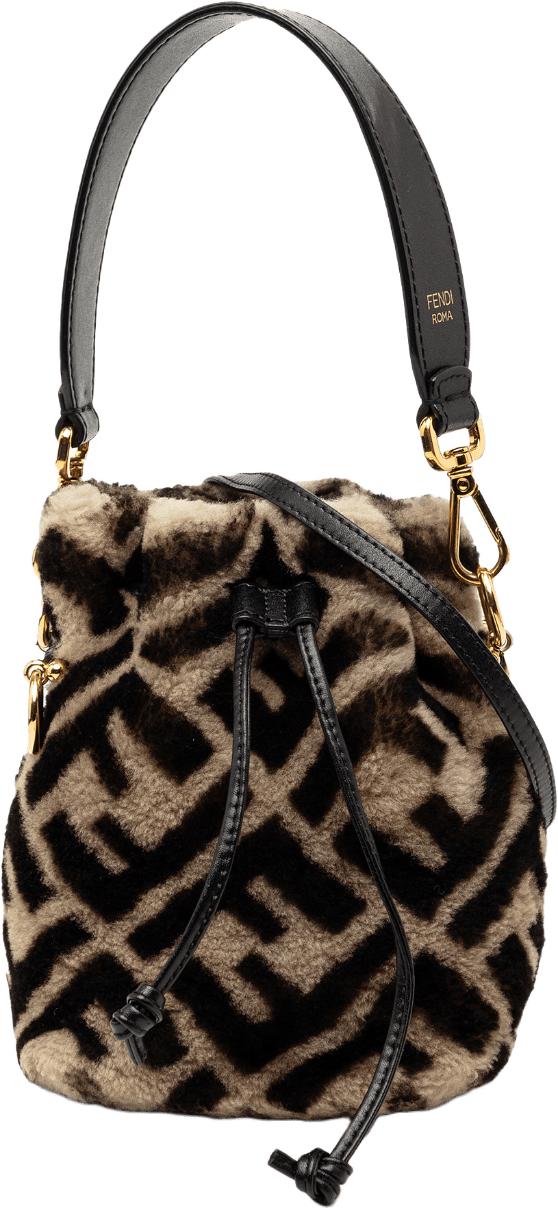 Fendi Mini Zucca Shearling Mon Tresor Bucket Bag, från Luxclusif, i färgen beige.