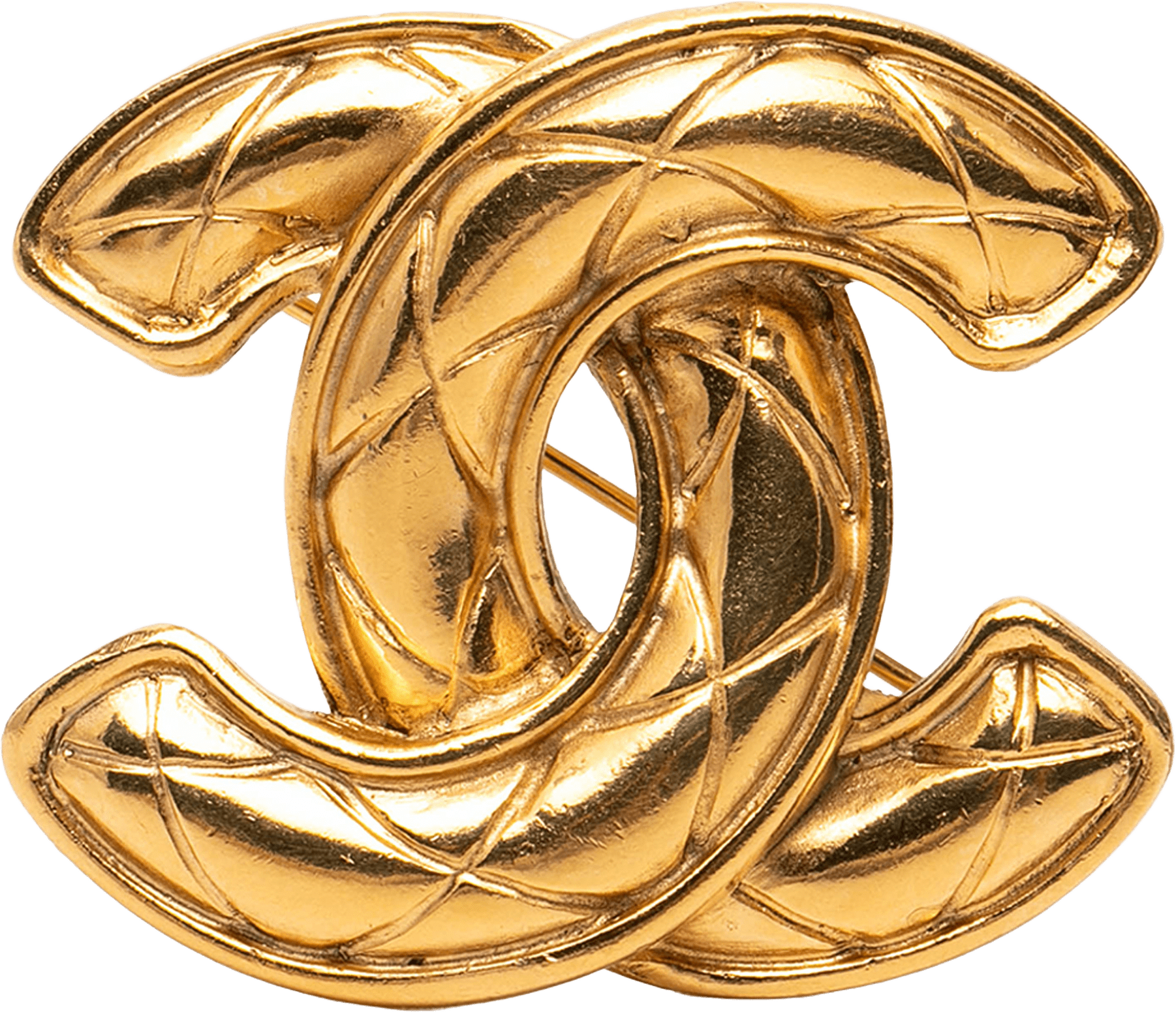 Chanel Gold Plated Cc Quilted Brooch, från Luxclusif, i färgen gold.