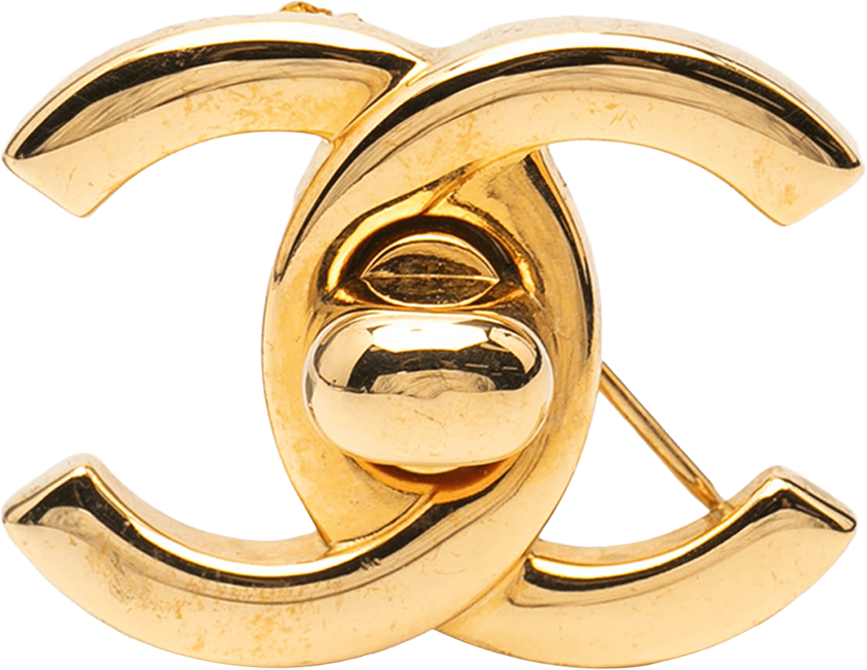 Chanel Gold Plated Cc Turnlock Brooch, från Luxclusif, i färgen gold.