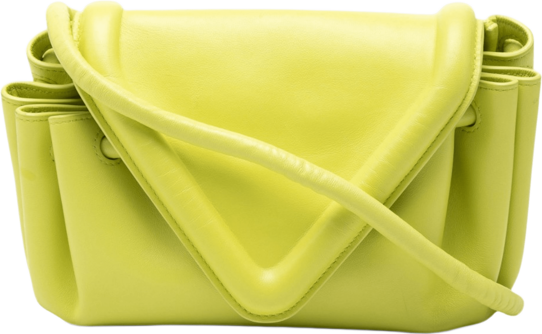 Bottega Veneta Leather Beak Crossbody, från Luxclusif, i färgen neon yellow.