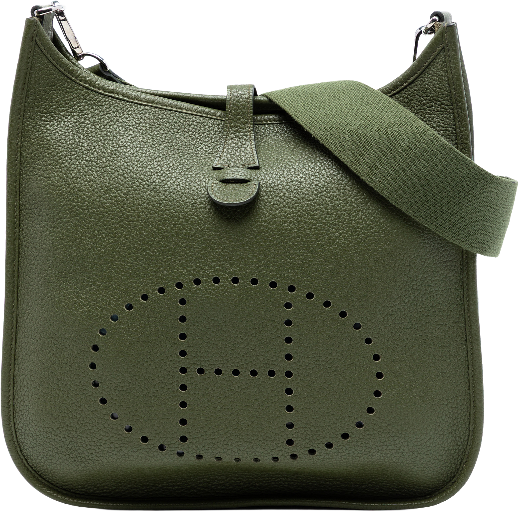 Hermès Clemence Evelyne I 29, från Luxclusif, i färgen olive green.