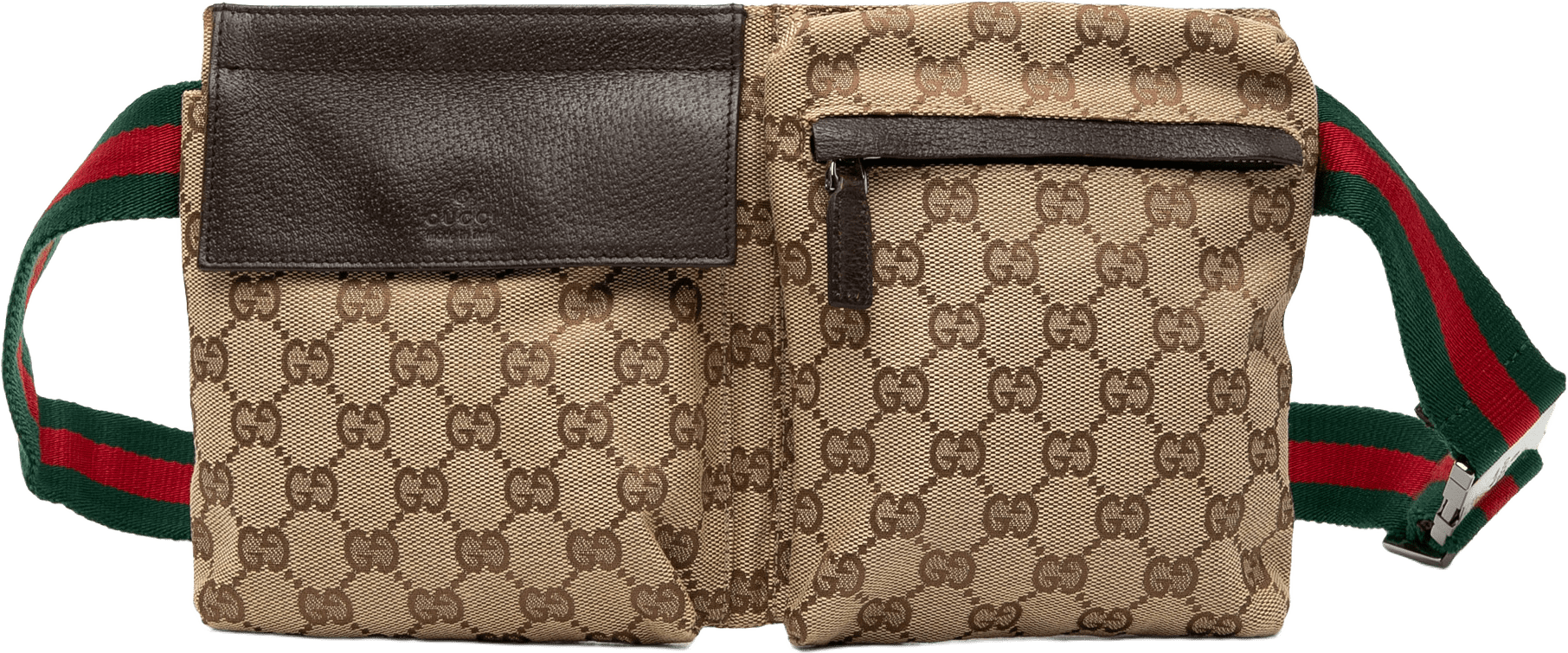 Gucci Gg Canvas Web Double Pocket Belt Bag, från Luxclusif, i färgen beige.
